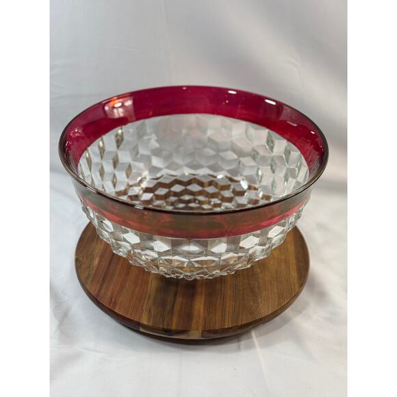 Vintage Indiana Glass Whitehall Ruby-Flashed Punch Bowl – Mid-Century Glass - Picture 3 of 11